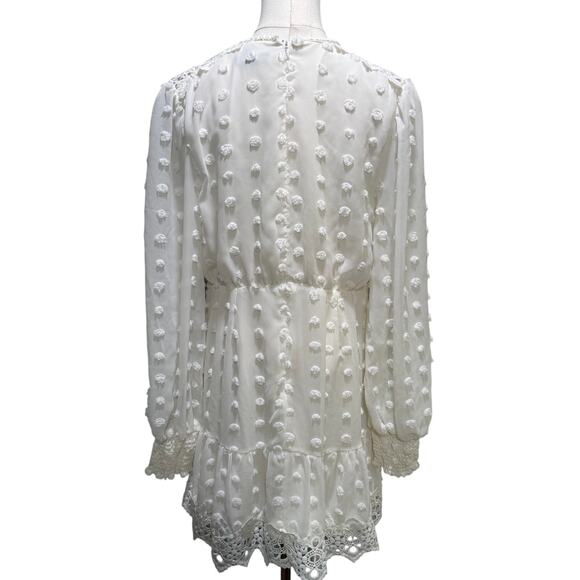 Love X Design Rina Long Sleeve Dotted Chiffon Cream Lace Dress Large Boho Chic - Picture 4 of 11